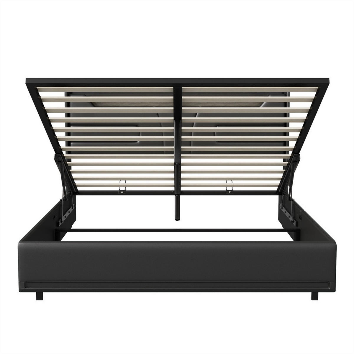 POLSTERBETT 140x190cm mit Hydraulischem Stauraum - RGB-LED-Beleuchtung - Ladefunktion am Kopfteil - ohne Matratze - Schwarz - Schwarz, Leder (140/190cm) - DELFA