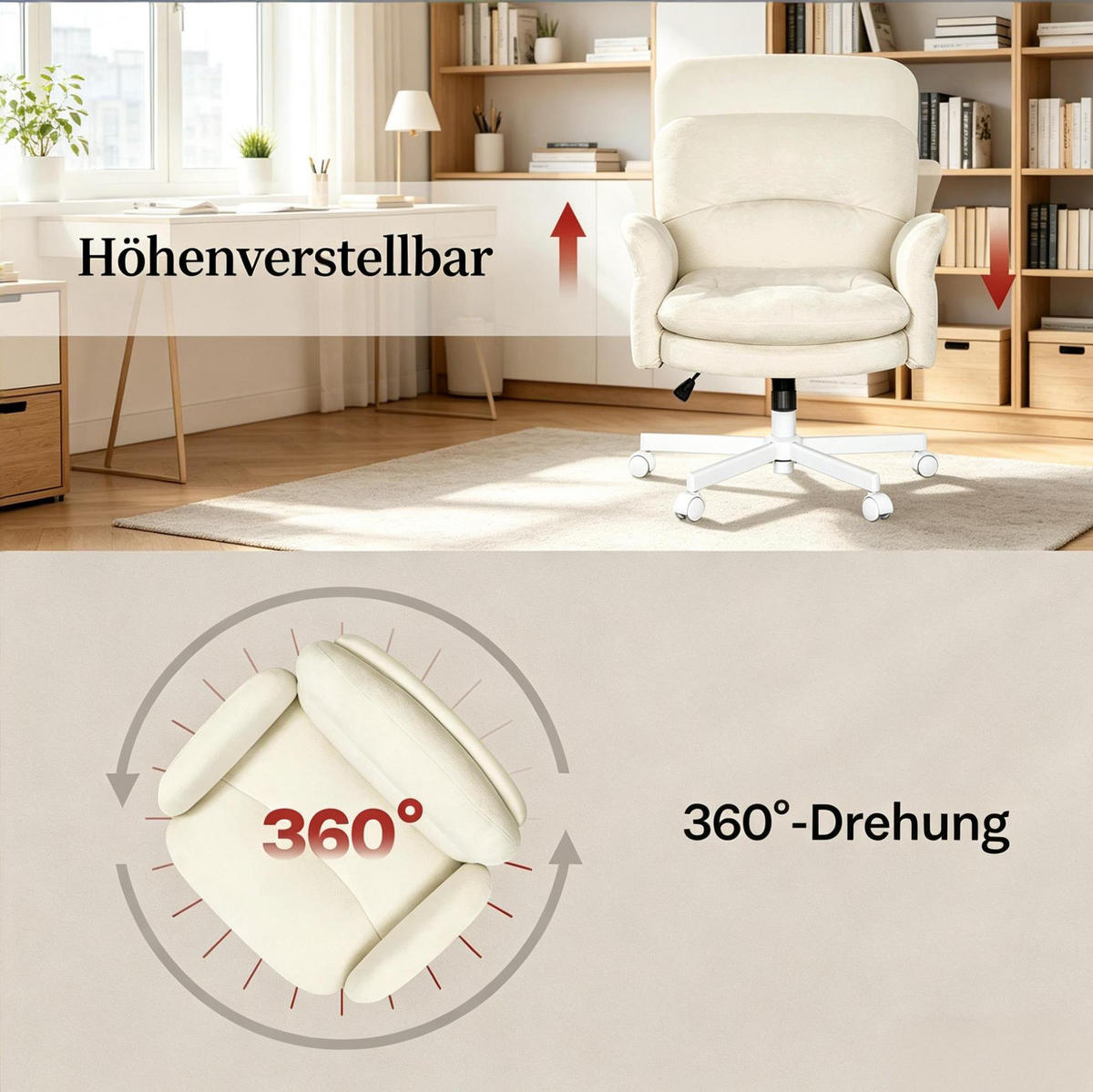 DREHSTUHL 71/68/84,5-92,5 cm beige aus Chenille mit 360°-Drehfunktion - Beige, Textil (68/92.5/71cm) - OKWISH