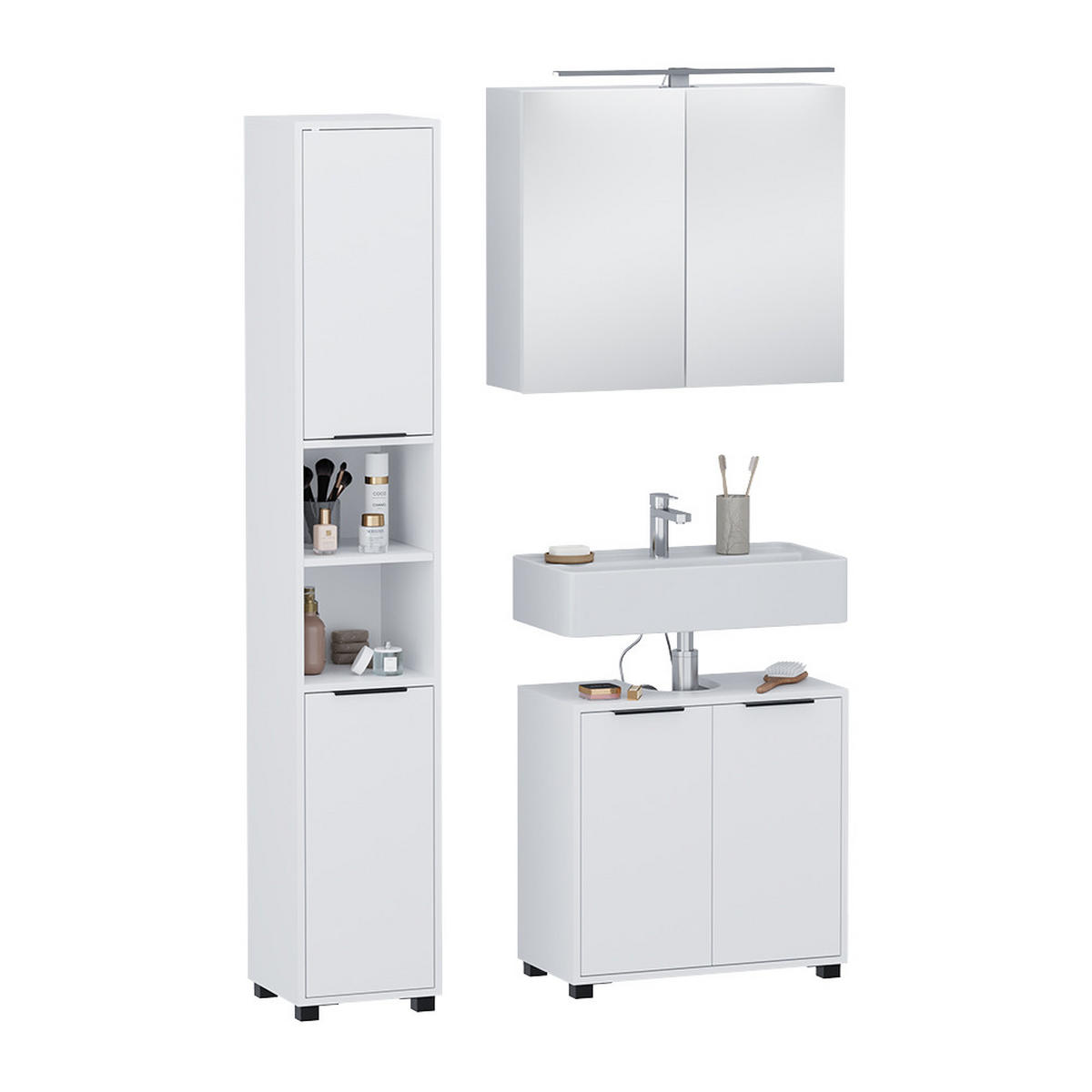 BADMÖBEL-SET Alina Weiß 3 Teile - Weiß, Holzwerkstoff (60/60/30cm) - Vicco