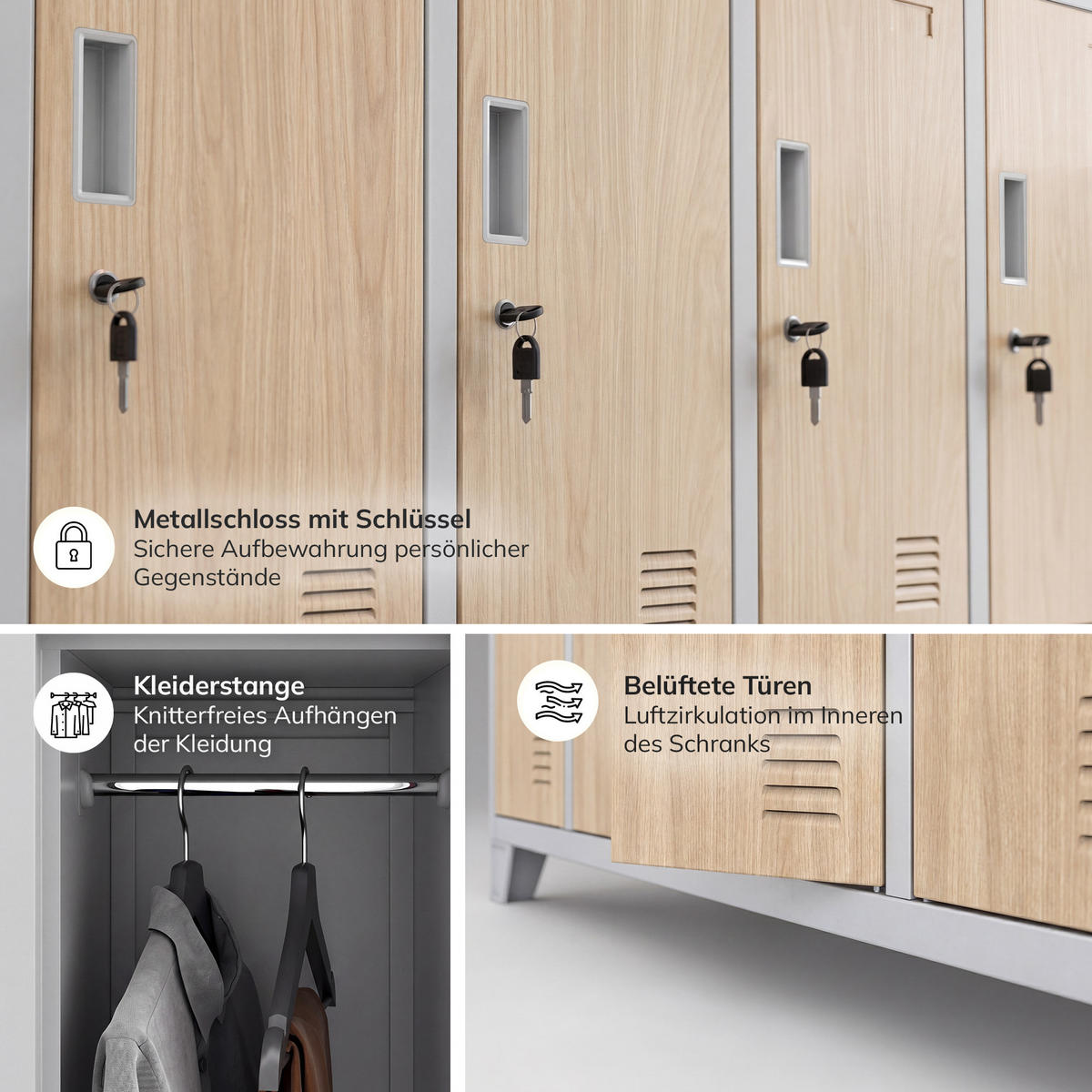ARBEITSSCHUTZ-KLEIDERSCHRANK BARTEK 172 x 136 x 45 cm - Grau/Sonoma Eiche, Metall (136/172/45cm) - Jan Nowak