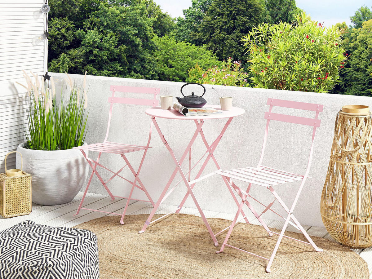 BALKONSET 2-Sitzer pastellrosa zusammenklappbar Fiori - Pink, Metall - Beliani