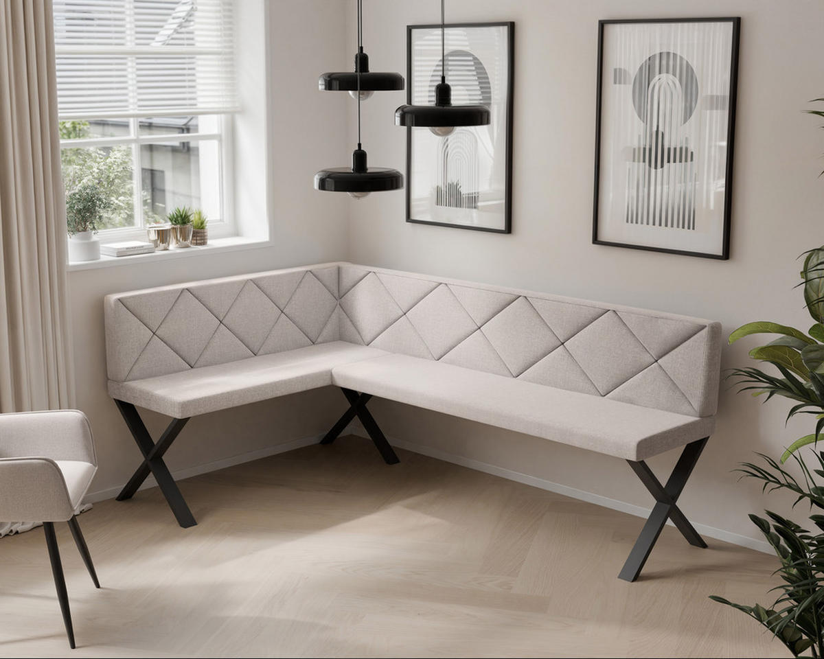 ECKBANK links VERO X Webstoff gesteppt, 128/168 cm Beige - Beige, Textil/Metall (128/168cm) - Idohome