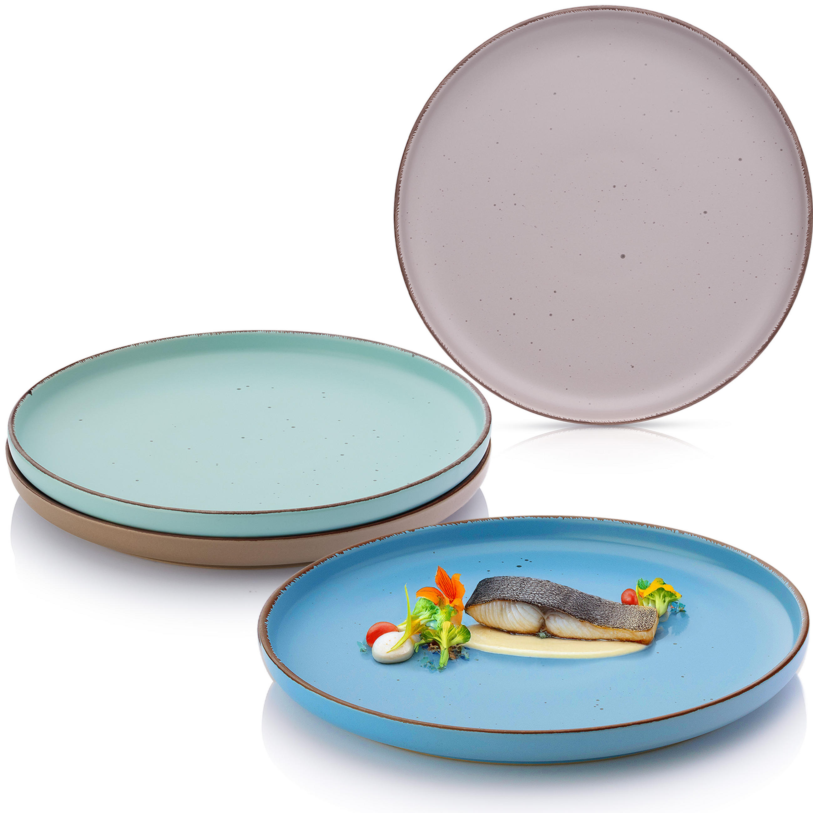 SPEISETELLER BOMBAY MEERESBODEN - 4 teilig aus Steingut - Blau/Braun, Stein (27cm) - Sänger