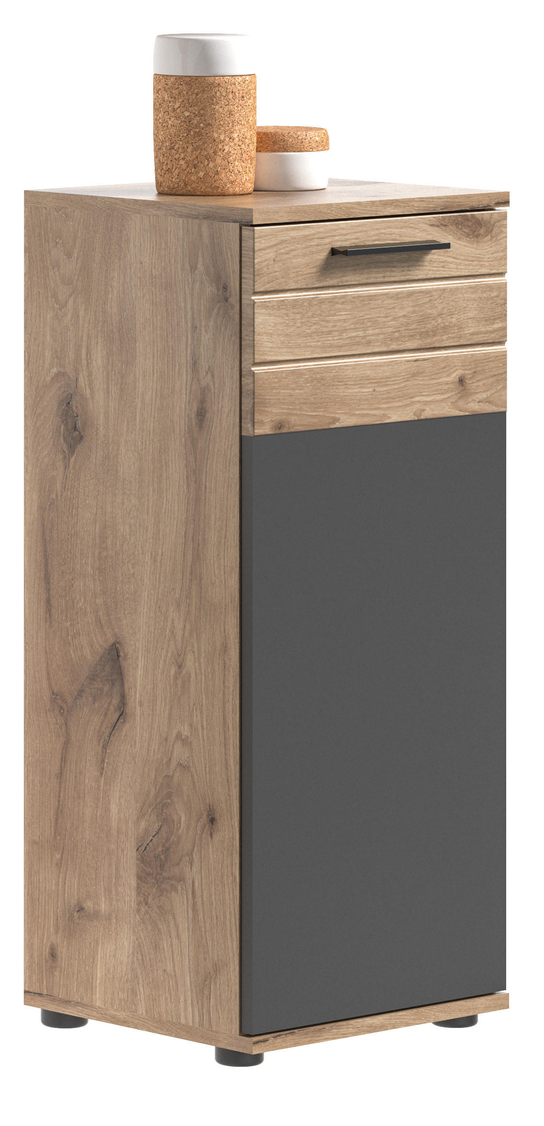 BADSTANDSCHRANK MASON (B/H/T: ca. 37/87/34 cm) in Nox Oak Nachbildung/Basalt grau - Eichefarben, Holzwerkstoff (37/87/34cm)