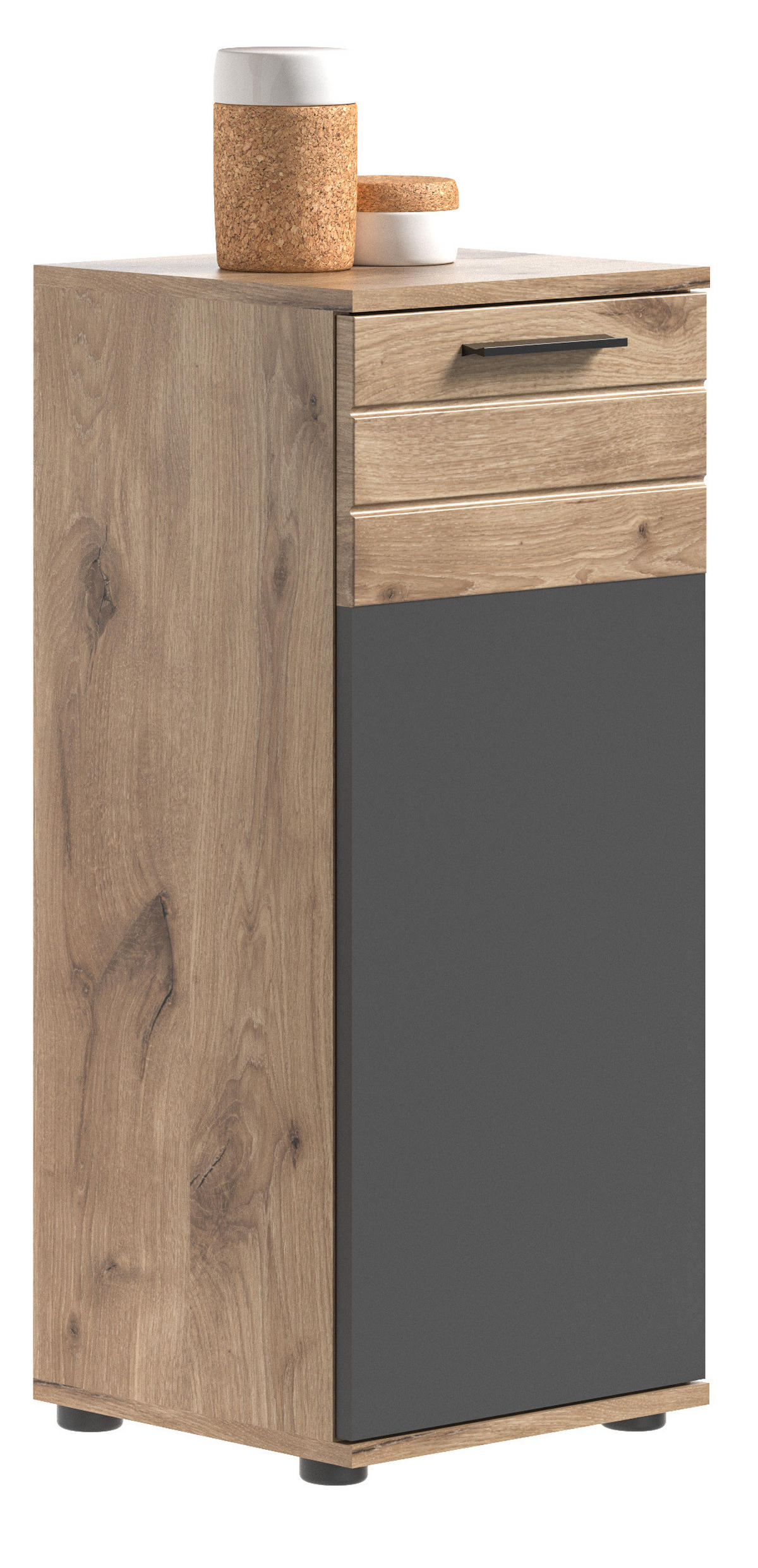 BADSTANDSCHRANK MASON (B/H/T: ca. 37/87/34 cm) in Nox Oak Nachbildung/Basalt grau - Eichefarben, Holzwerkstoff (37/87/34cm)