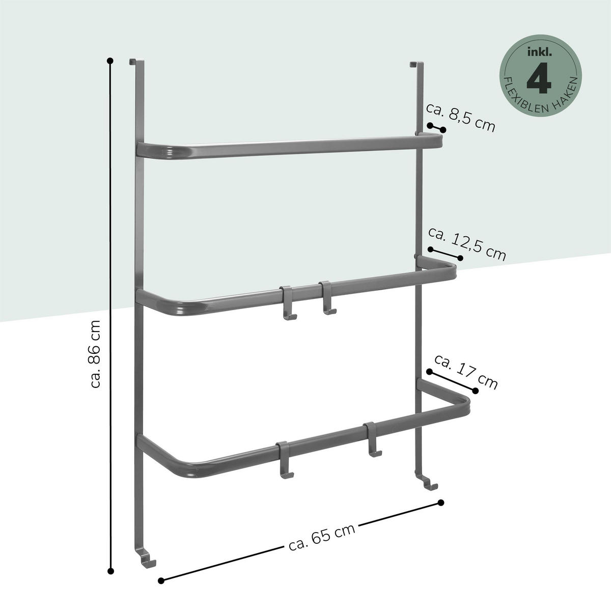 TÜR-HÄNGEREGAL, grau, Metall - Grau, Metall (65/86/17cm) - bremermann