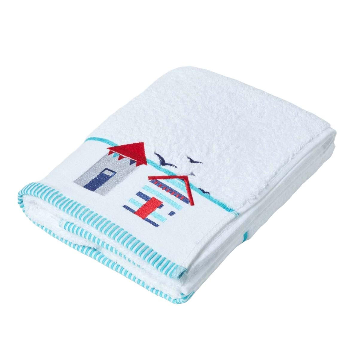 DUSCHTUCH Strandhaus weiß 70/120 cm - Weiß, Textil (70/120cm) - Homescapes