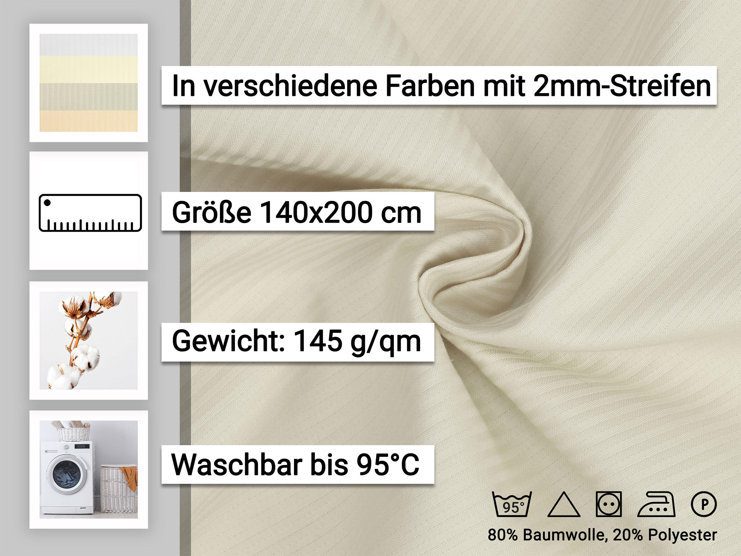 BETTWÄSCHE, 80x80 cm + 140x200 cm, 80% Baumwolle, 20% Polyester, Grau - Creme, Naturmaterialien (140/200cm) - Zollner