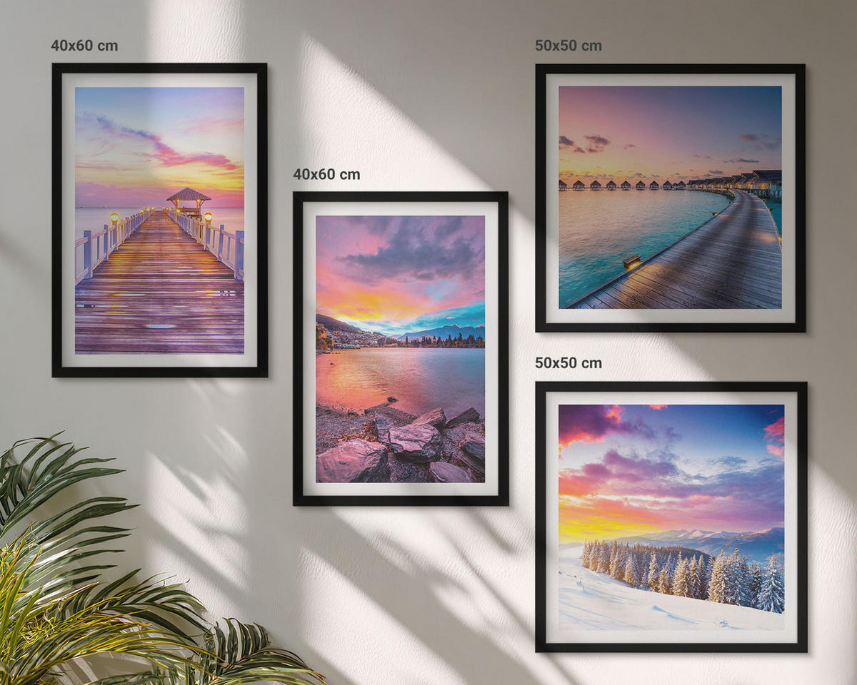 BILDER SET 4er Set - 50x50 cm & 40x60 cm Schwarzer Rahmen - Winterlandschaft des Pierbergs - Schwarz, Kunststoff (50/50cm) - TULUP