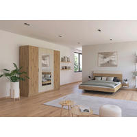 SCHLAFZIMMER Monza in Eiche Artisan und Beige mit Bettanlage 160x200cm, 2 Nachttischen und Drehtürenkleiderschrank 4türig mit Spiegel - Braun, Holzwerkstoff (80/200/120cm)