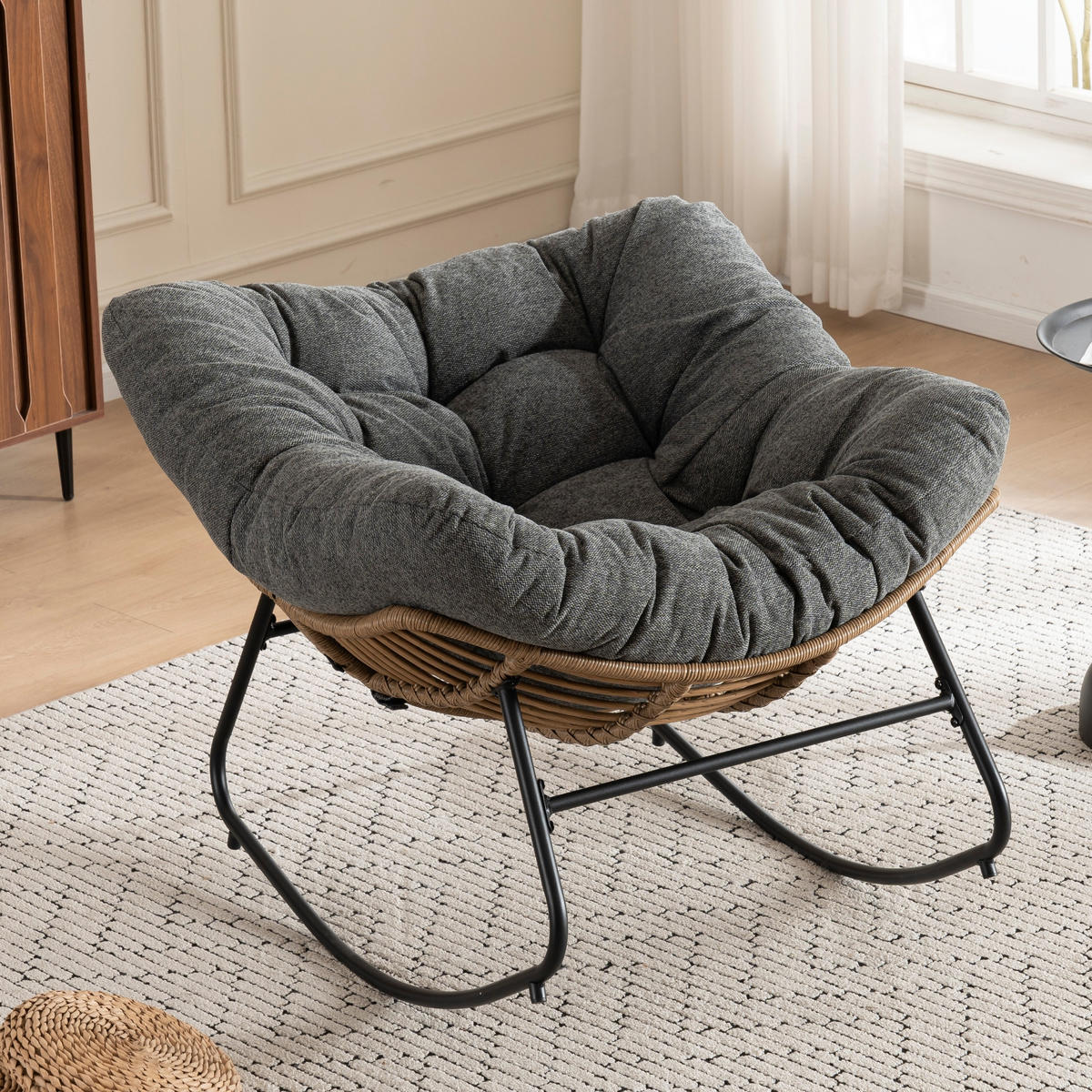 SCHAUKELSTUHL Grau Chenille, Metallrahmen - Grau, Textil (98/77/102cm) - Oxeza