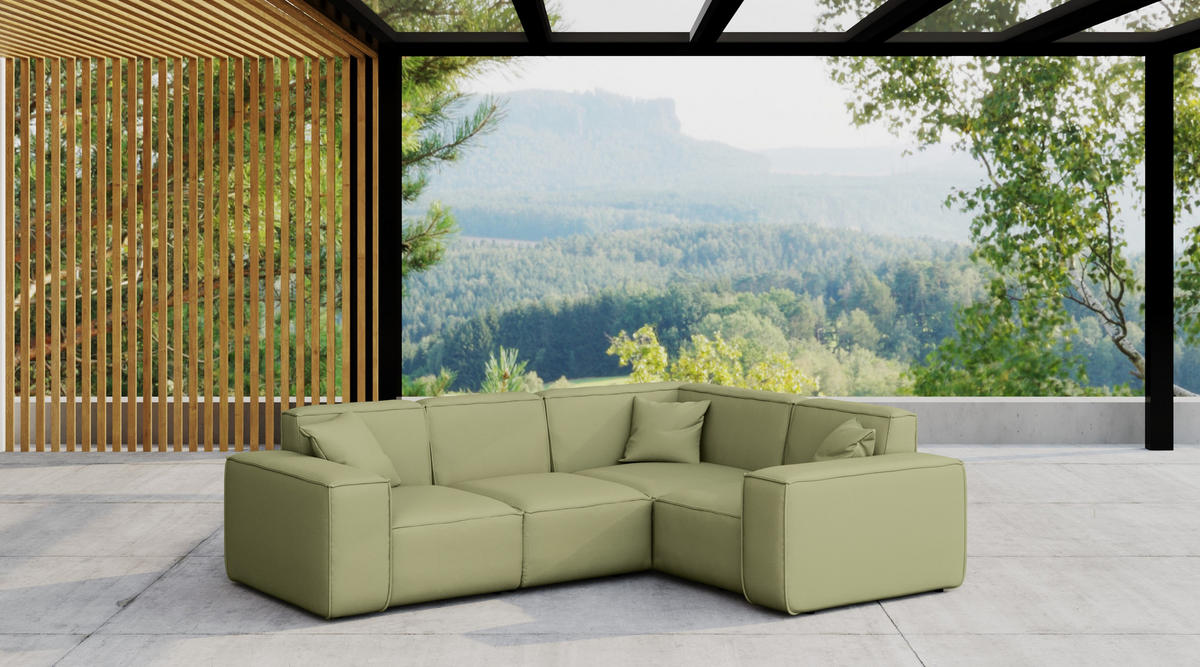 GARTENECKSOFA L-form MALIBU Stoff Odyssey Hellgrün Rechts - Hellgrün, Holz (246/73/181cm) - Kaiser Möbel
