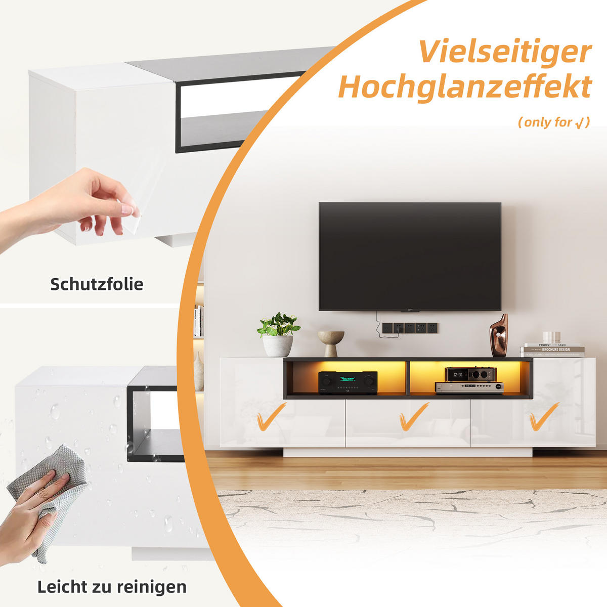 TV-LOWBOARD Shape Weiß 180/40/48 cm - Weiß, Holzwerkstoff (180/48/40cm) - PANGIVO