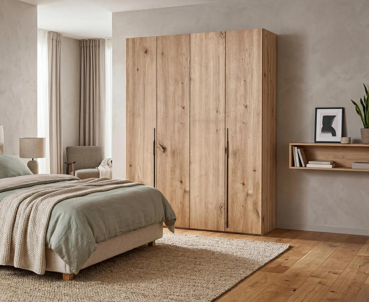FALTTÜRENSCHRANK Omodeo 200 cm breit in Artisan-Eiche – mit WingLine-Falttüren - Eiche Artisan, Holzwerkstoff (200/240/58cm) - AX Living