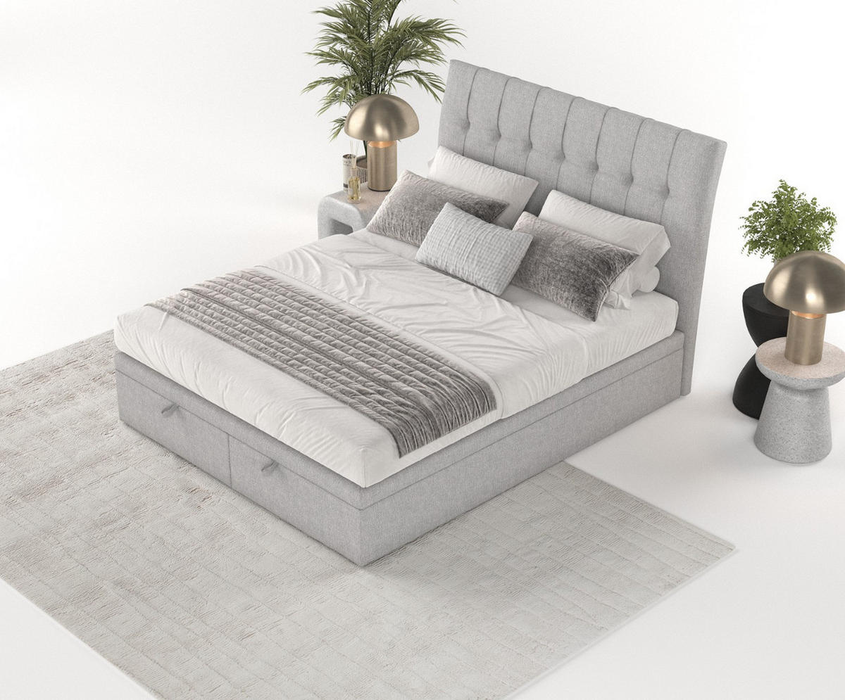 POLSTERBETT Kelsea mit Stauraum 200/200 cm Grau im Megan Stoff - Schwarz/Grau, Holz/Holzwerkstoff (200/200cm) - AltaBeds