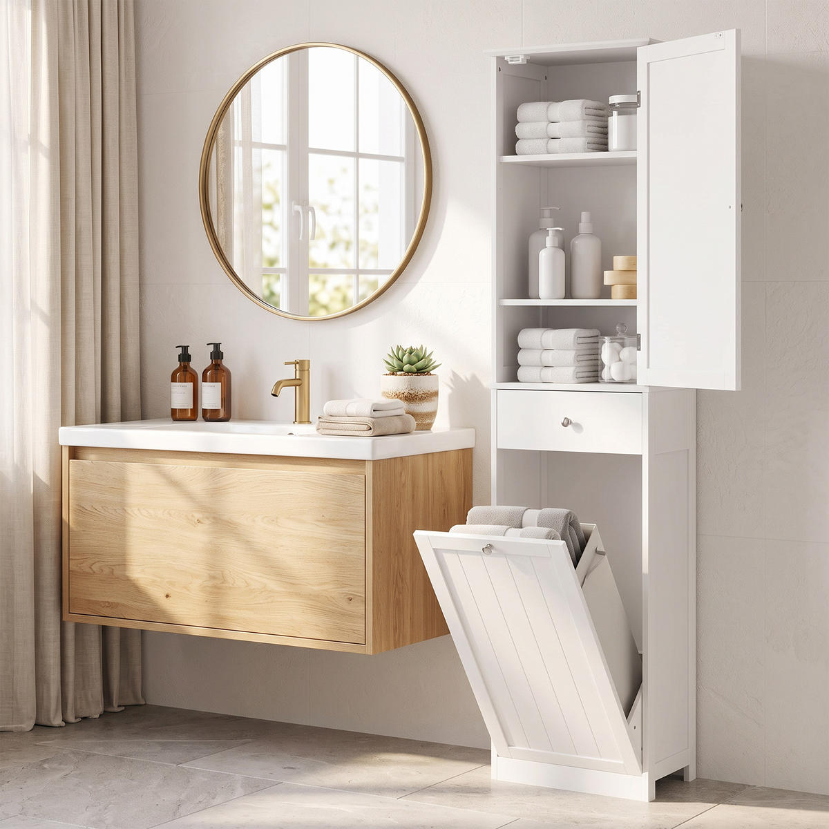 BADEZIMMERSCHRANK MDF Weiß - Weiß, Holzwerkstoff/Metall (30/180/45cm) - HOMCOM
