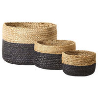 AUFBEWAHRUNGSKORB 3er Set Jute naturfarben/schwarz Jabar - Beige/Schwarz, Naturmaterialien (34/25/34cm) - Beliani