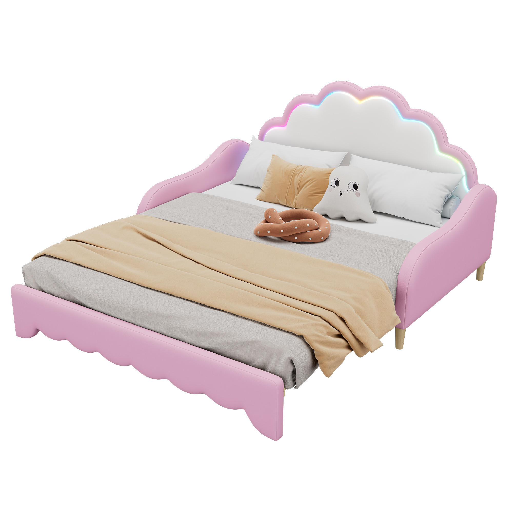 POLSTERBETT mit LED-Beleuchtung 140/198 cm in Rosa - Rosa, Kunststoff (140/200cm) - BEAOK