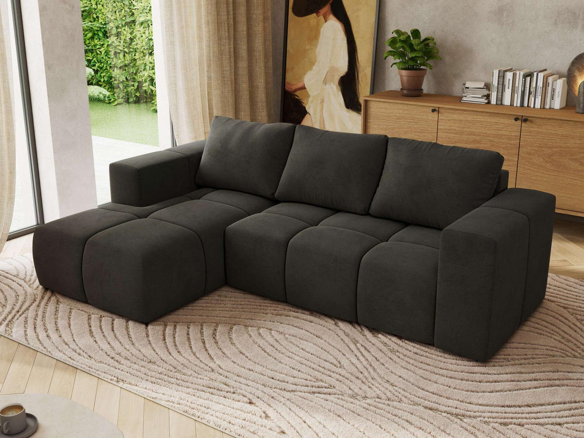 ROHOVÁ SEDAČKA MONIVA L - Tmavě šedá Samet - Levá Strana - černá/tmavě šedá, textil/plast (164/266cm) - MKS
