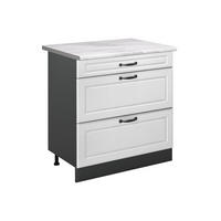 SPODNÍ SKŘÍŇKA KUCHYŇSKÉ LINKY R-Line, Bílý venkovský dům/Antracit, 80 cm se 3 zásuvkami pracovná doska Mramor - bílá/antracitová, kompozitní dřevo (80/81.6/60cm) - Vicco