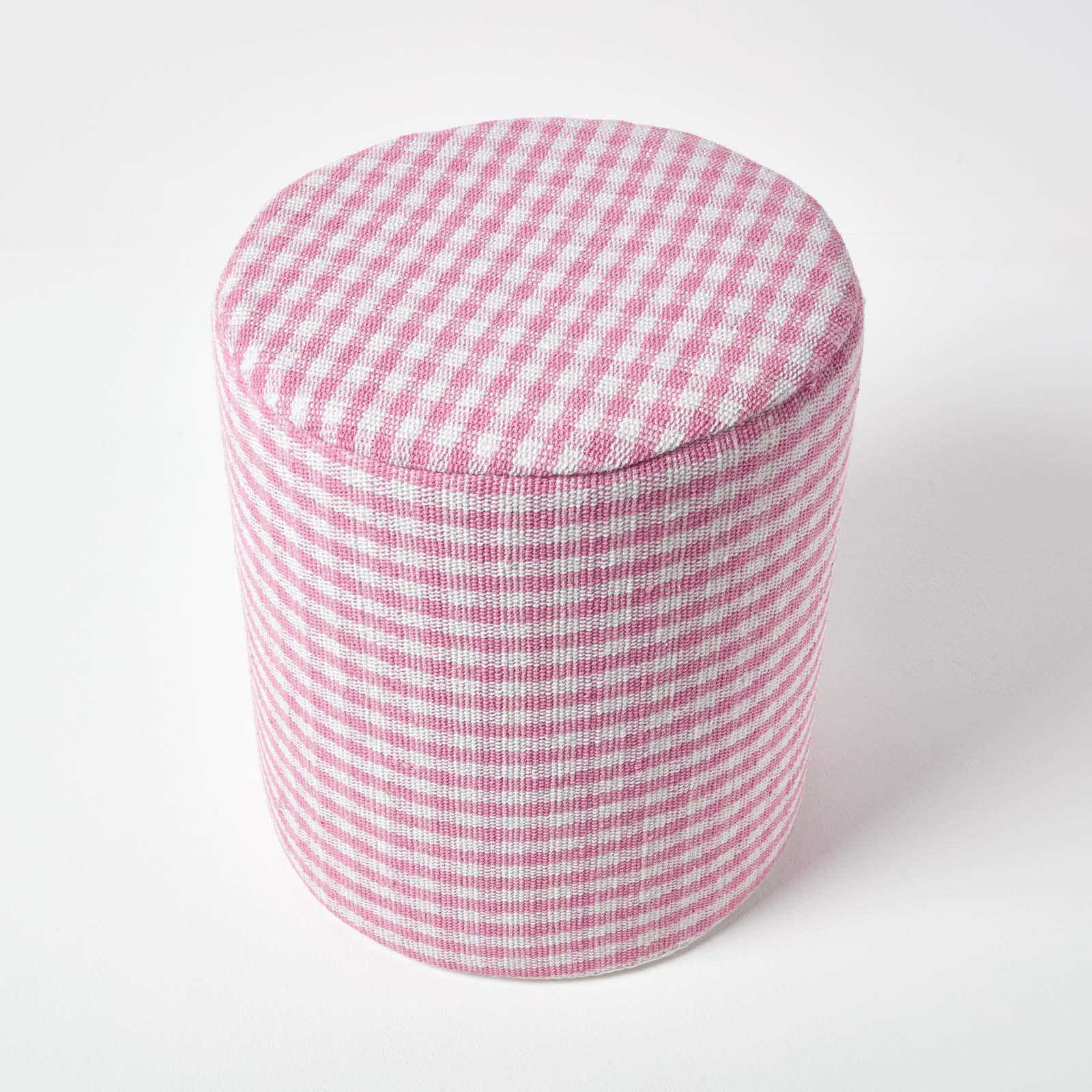 Thumbnail - Homescapes Sitzpouf, Rosa, Textil, Kariert, Rund, 40x42x40 cm, Wohnzimmer, Hocker, Poufs