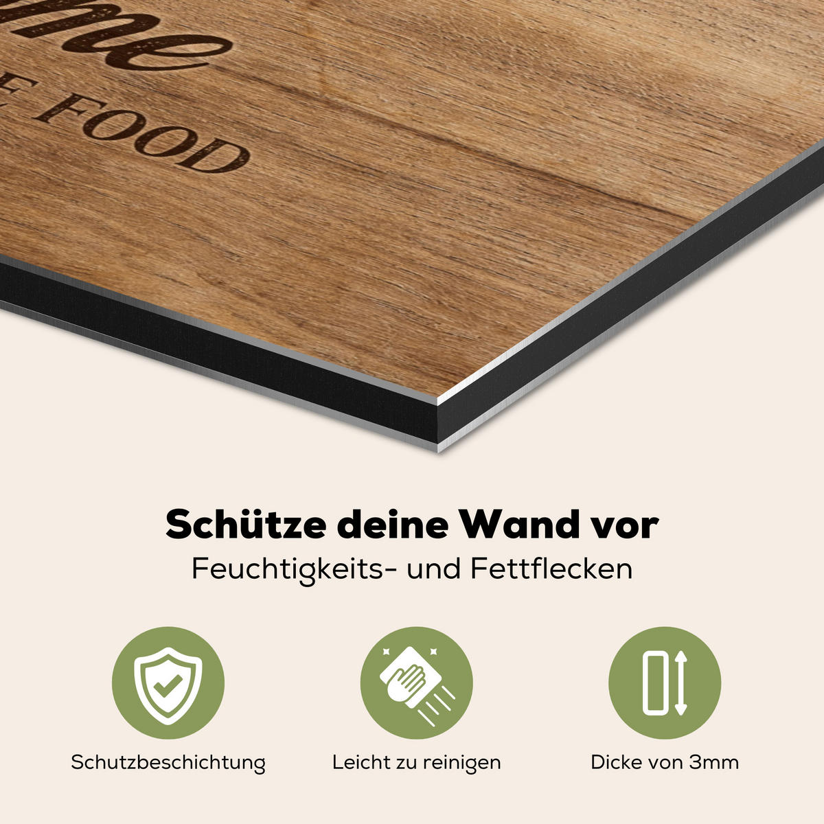 SPRITZSCHUTZ KÜCHE Zitat - Bistro - Guten Appetit - Süßes Zuhause - Holzmaserung 60x40 cm - Braun, Metall (60/0.3/40cm) - MuchoWow