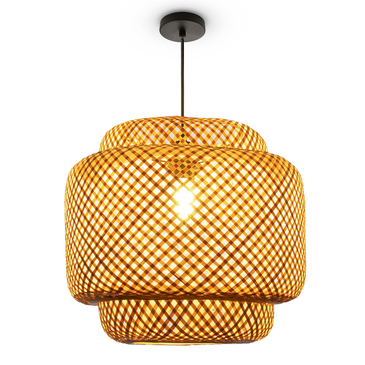 PENDELLEUCHTE Korvi - Beige/Schwarz, Holz (40/40/37cm) - Paco Home