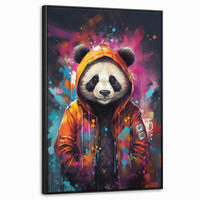 LEINWAND Bilder mit Rahmen - Panda - Jacke - Graffiti - Orange - 60x90 - Orange, Textil (60/90cm) - MuchoWow