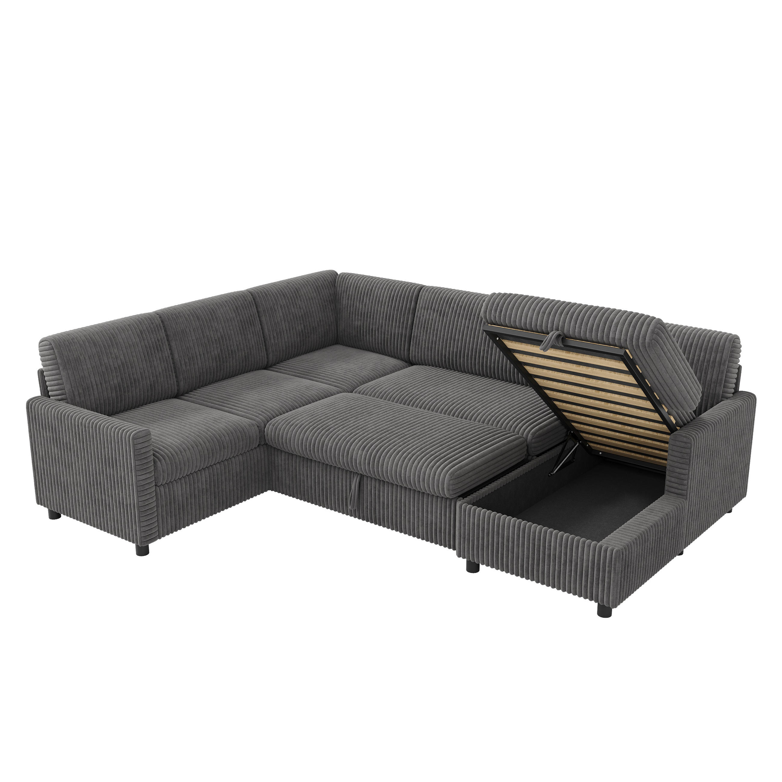 ECKSOFA DE-33403 mit Schlaffunktion und Stauraum Grau - Grau, Metall (274/220cm) - ComfortXL