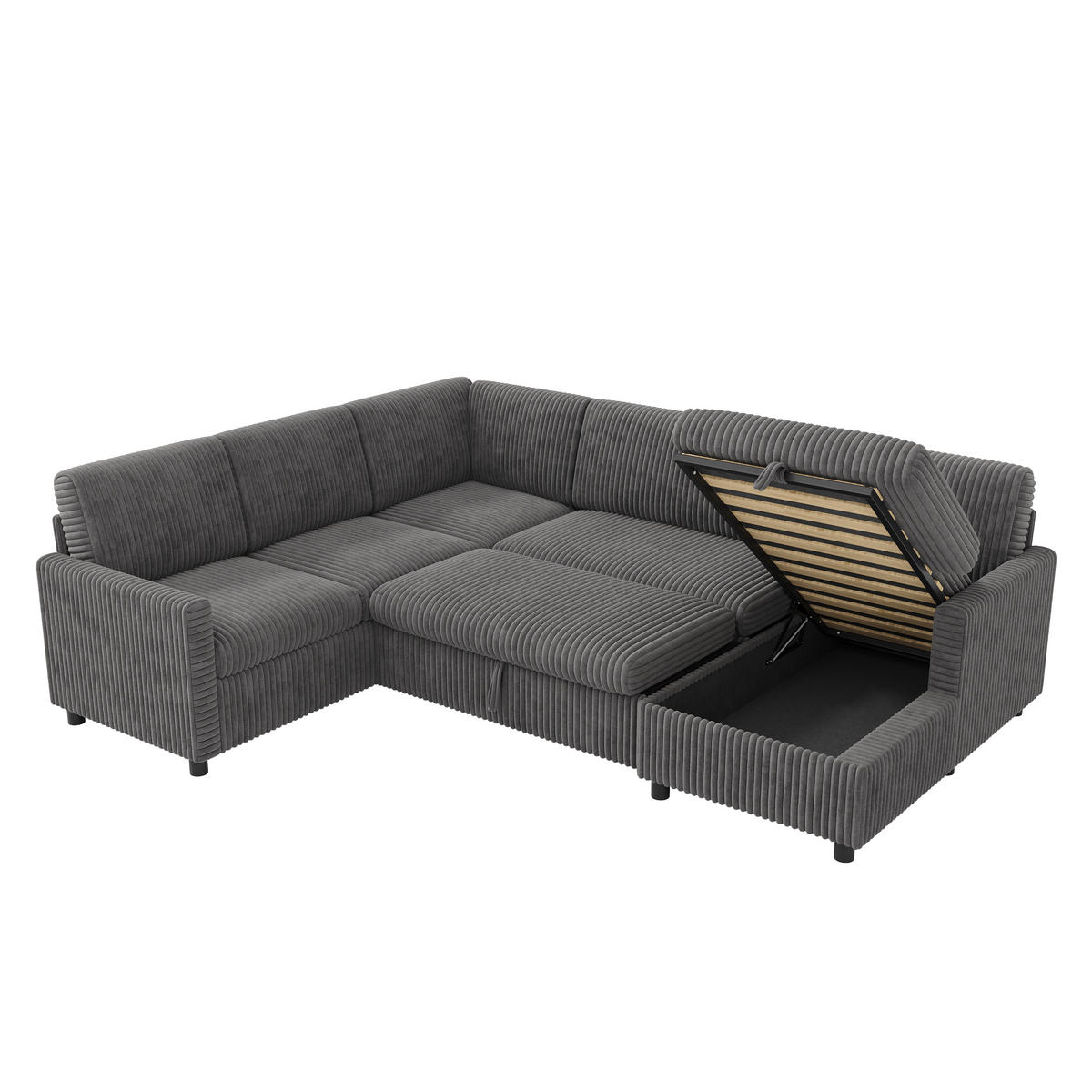 SOFA U Oblik na Razvlačenje Cord 220x274x85 cm Siva - siva, tekstil (274/85/220cm) - FLIEKS