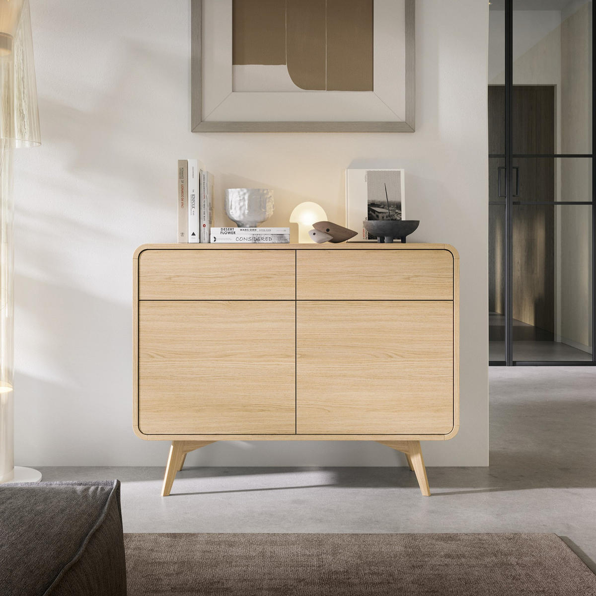 SIDEBOARD ATEA KSZ108 108 cm (Vicenza Eiche, Abgerundete Kanten, Holzfüße, Push to Open) - Eichefarben, Holz/Holzwerkstoff (108/84/39cm) - Ravio