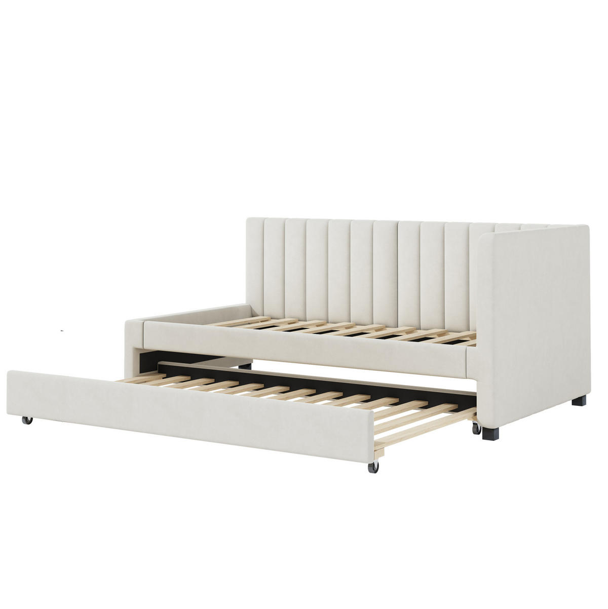 AUSZIEHBETT 90/200 cm aus Samt in Beige mit Lattenrost - Beige, Leder (90/200cm) - Flora Grace