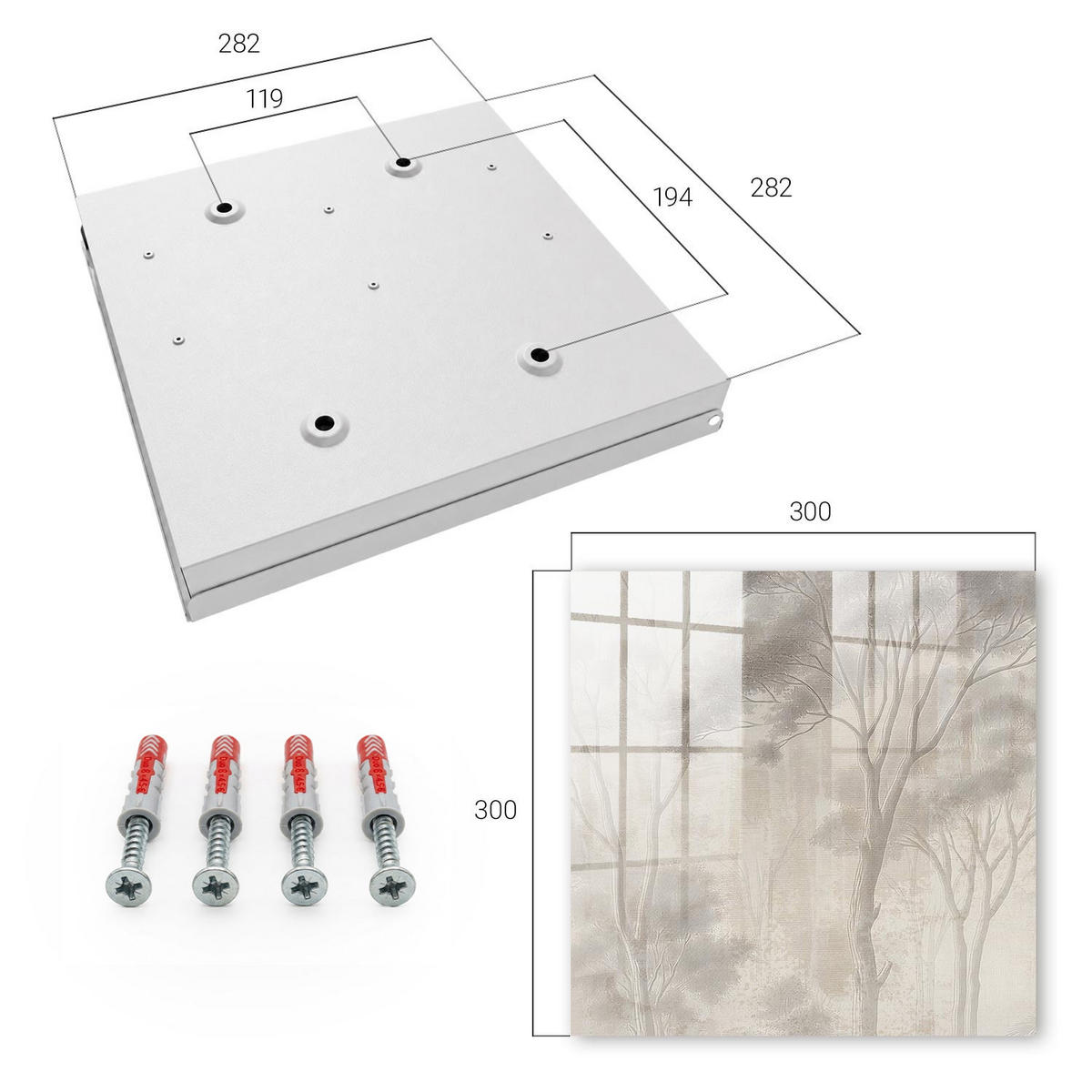 SCHLÜSSELBOX Weiß 30x30 cm – Türöffnung nach rechts - ätherische Wald - Grau, Metall (30/30/5cm) - TULUP