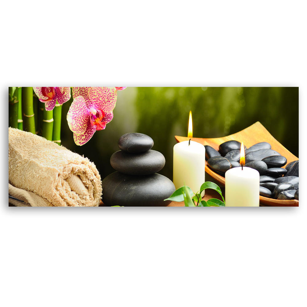 WANDBILD zen steine blumen - Grün, Textil (90/30cm) - Feeby