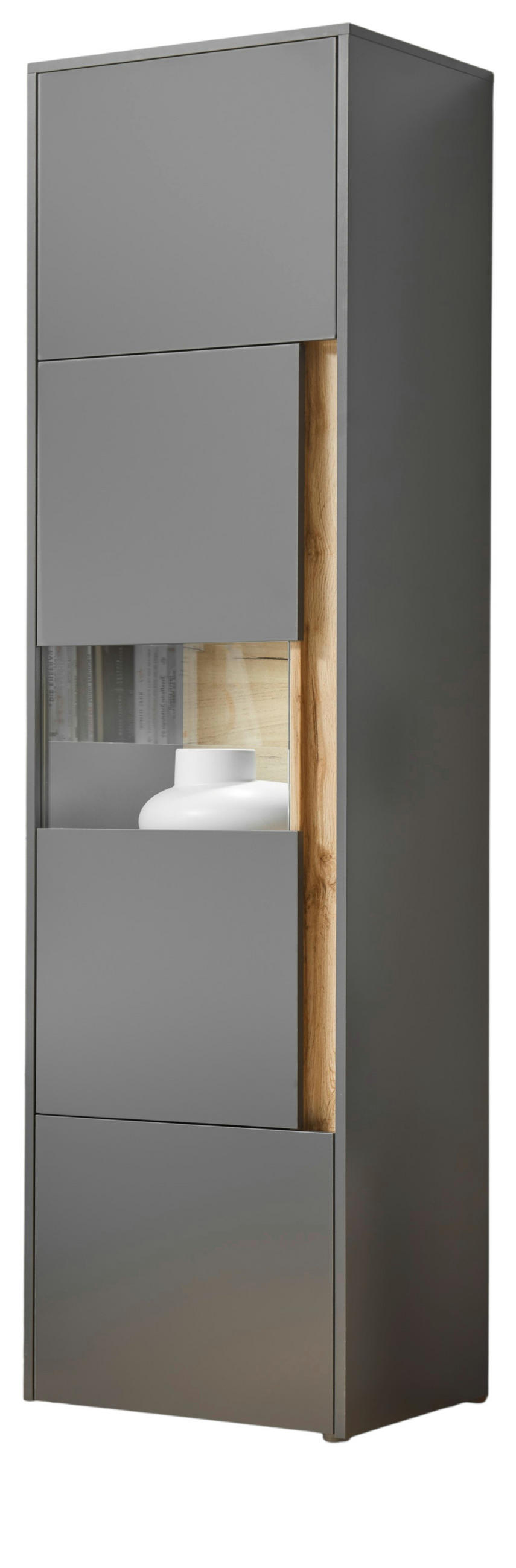 VITRINE grau matt, Eiche Wotan 50 x 197 cm, Vitrinenschrank 5 Fächer - Eiche Wotan/Schwarz, Glas/Holz (50/197/40cm) - Furn.Design