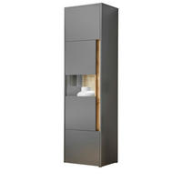 VITRINE grau matt, Eiche Wotan 50 x 197 cm, Vitrinenschrank 5 Fächer - Eiche Wotan/Schwarz, Glas/Holz (50/197/40cm) - Furn.Design