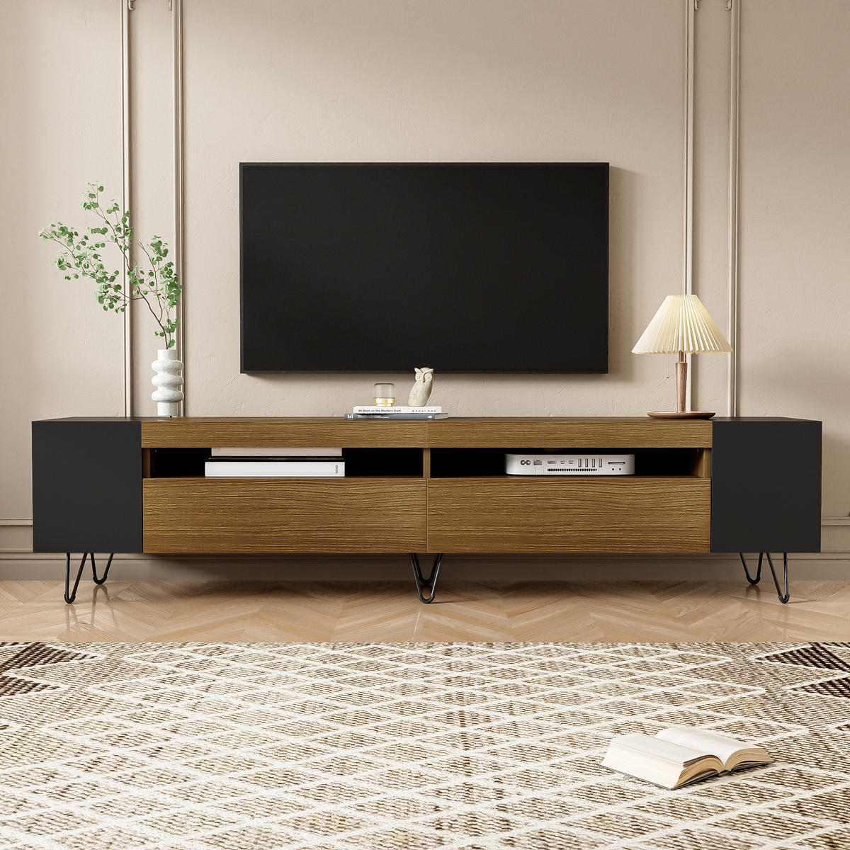 TV-SCHRANK in Schwarz und Holzoptik mit Türen 180/36/43 cm - Eichefarben, Holzwerkstoff (180/43/36cm) - Redom