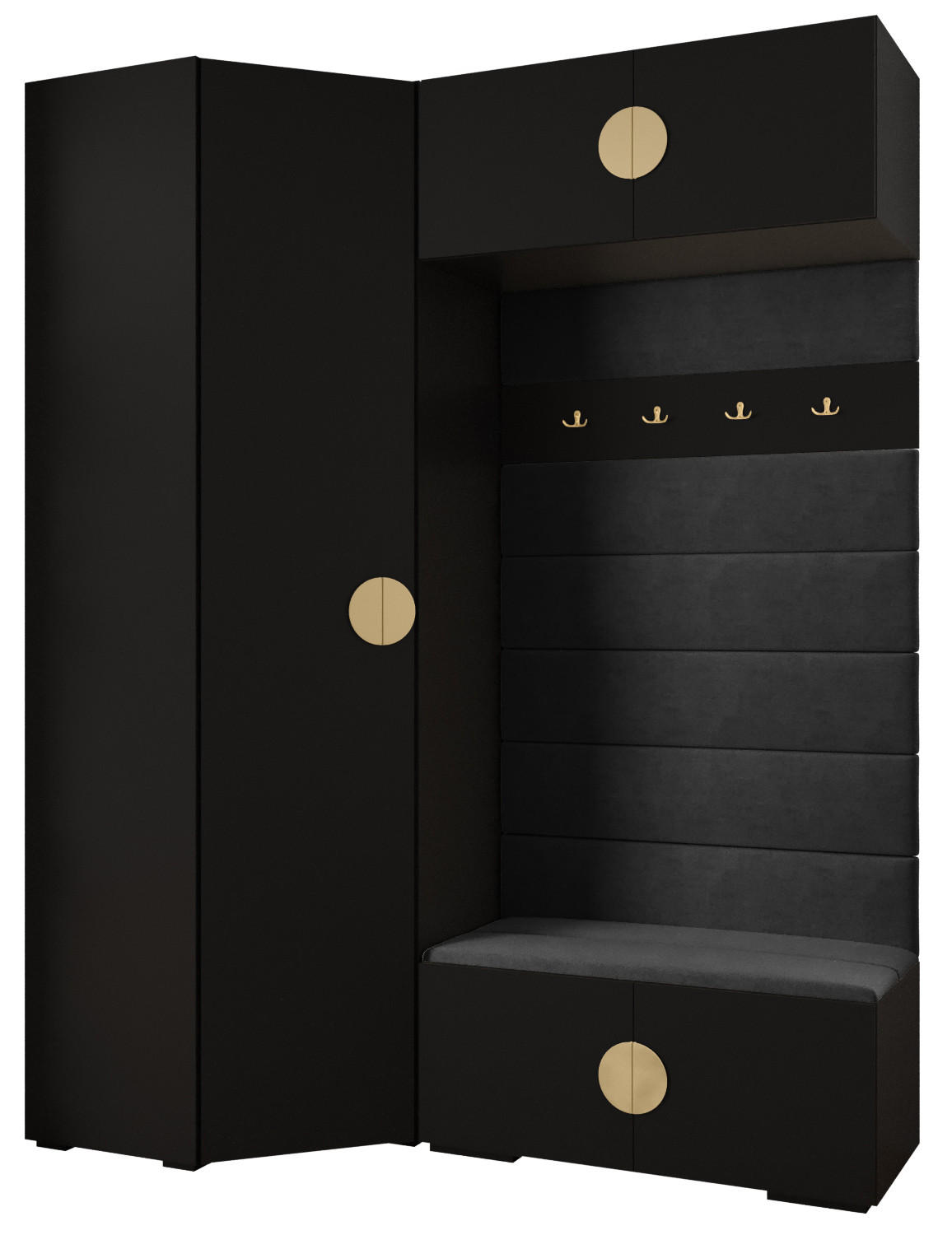 Abiks Möbel Garderoben-Set Schwarz, Schwarz, Gold 181.7x236.7x47 cm