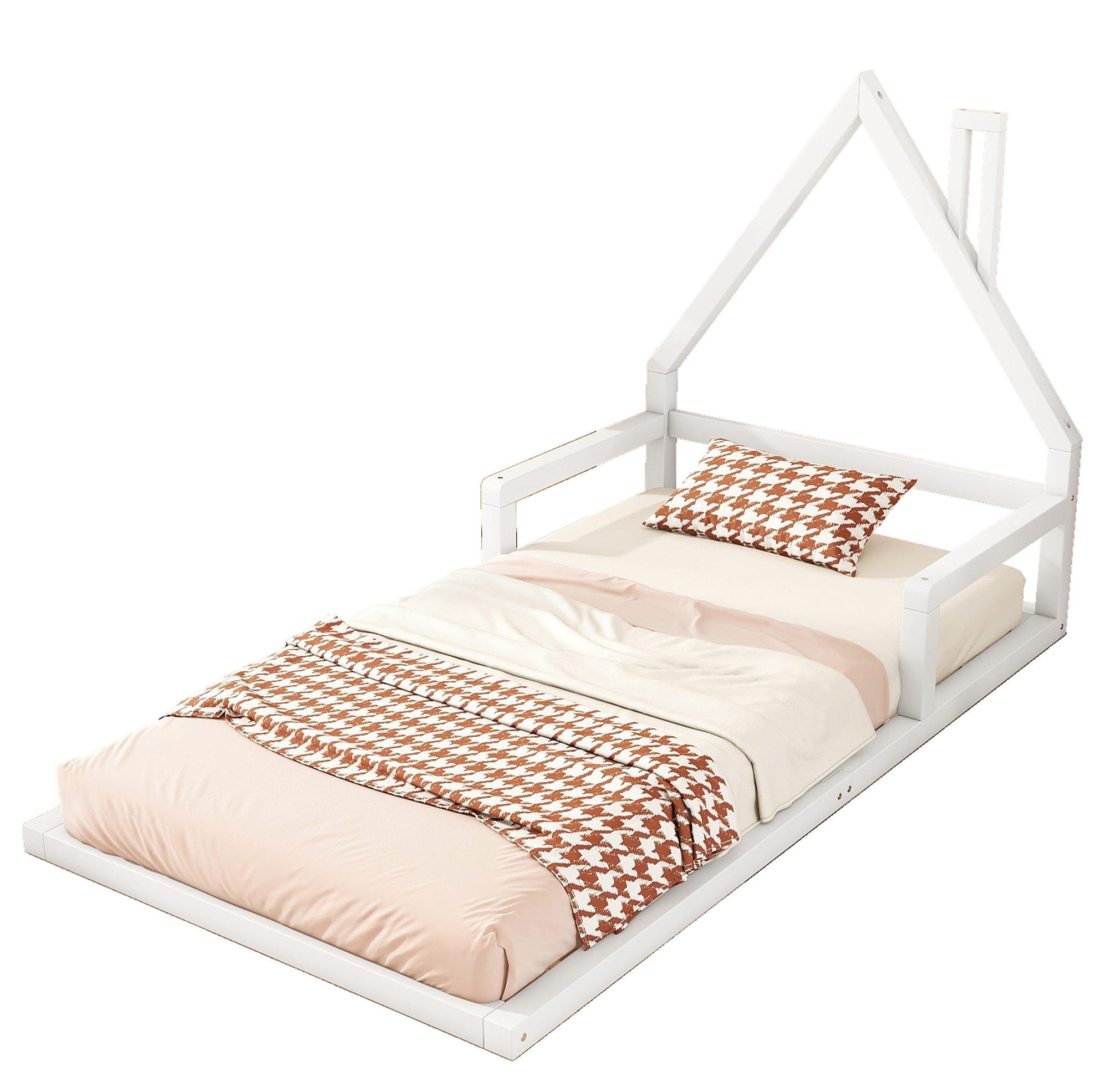 HAUSBETT aus Kiefer und MDF 90x200 cm Weiß in Hausform mit Lattenrost und pflegeleichter Oberfläche - Weiß, Holzwerkstoff (90/200cm) - Modfu