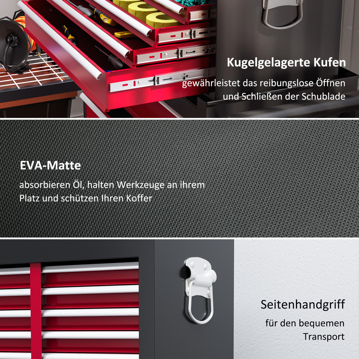 WERKSTATTWAGEN mit Rollen, mit 14 Schubladen, Rot - Rot, Metall (76/75/33cm) - HOMCOM
