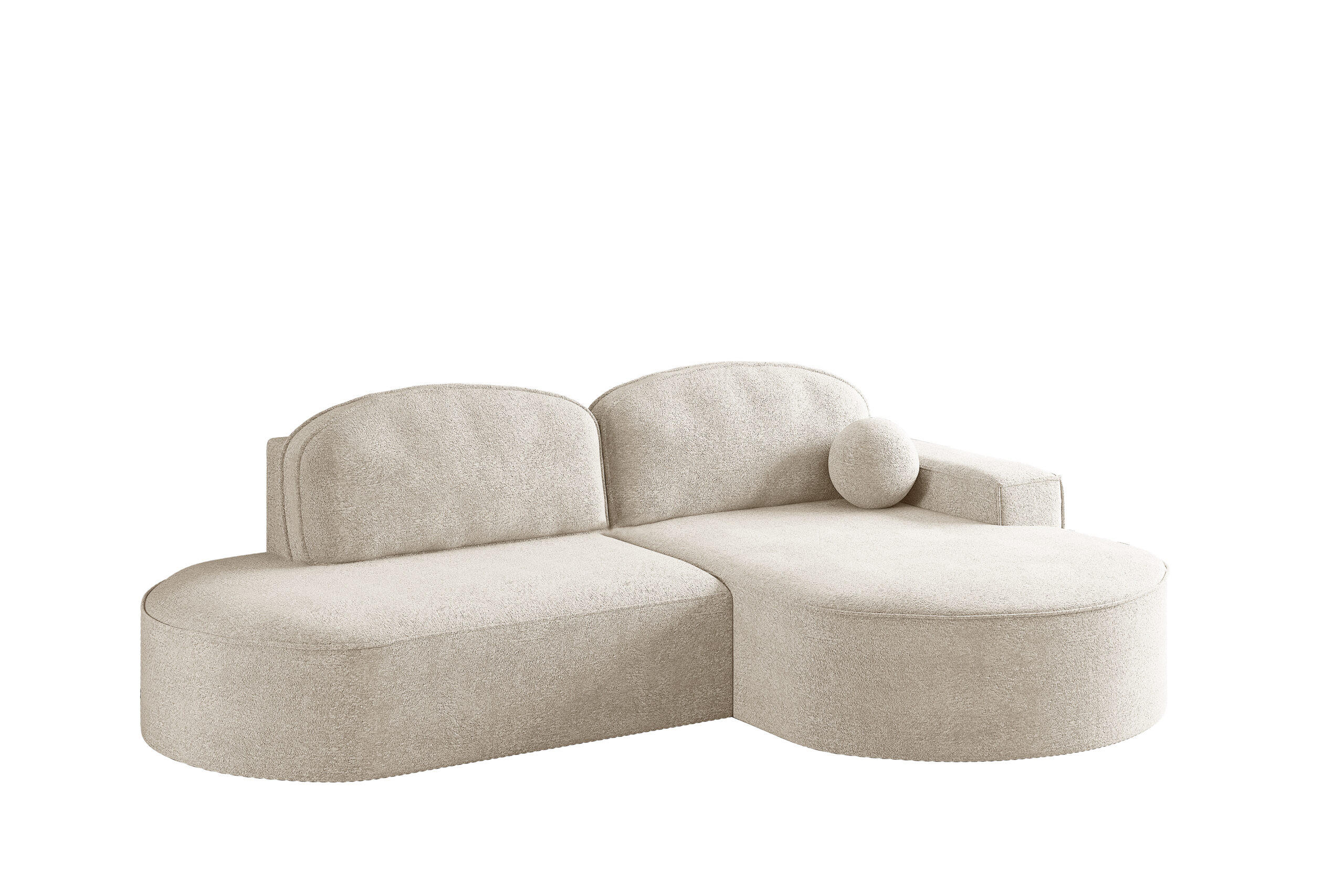 ECKSOFA mit Schlaffunktion und Bettkasten Modena Runden stoff Arena Ecru Rechts - Ecru, Holz (278/179cm) - Kaiser Möbel