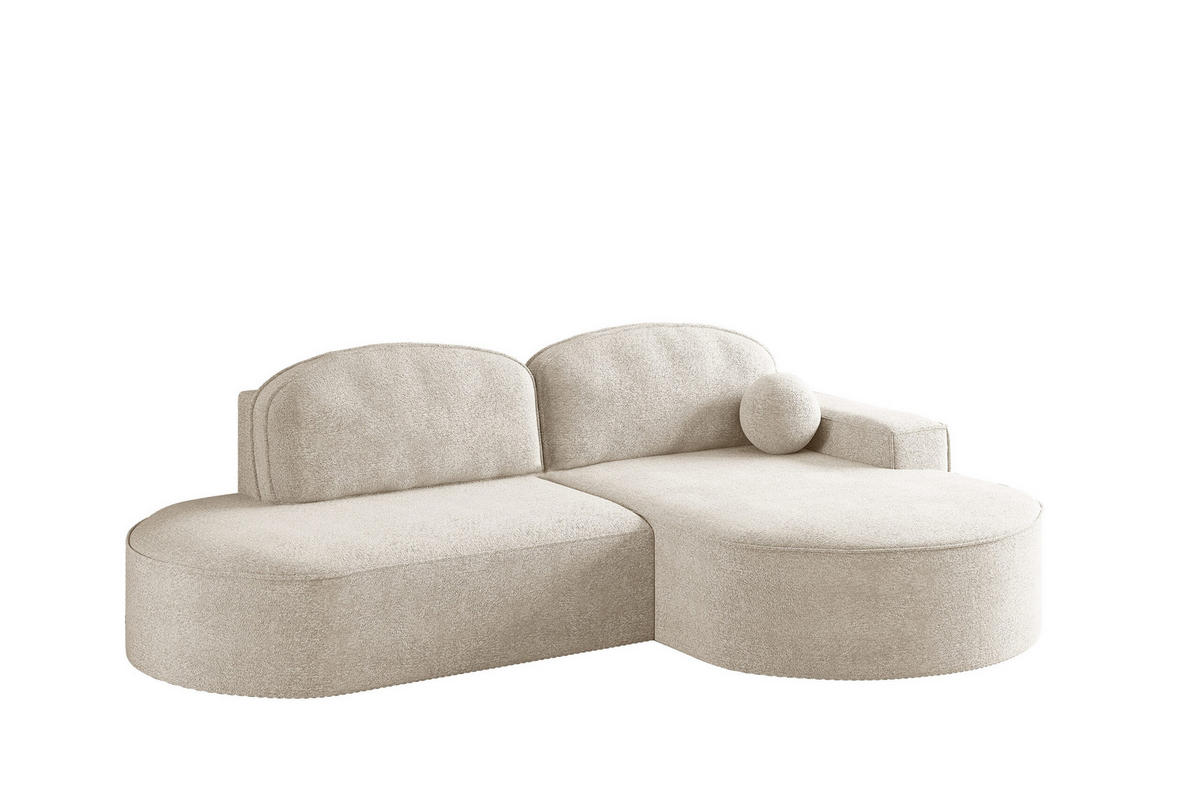 ECKSOFA mit Schlaffunktion und Bettkasten Modena Runden stoff Arena Ecru Rechts - Ecru, Holz (278/179cm) - Kaiser Möbel