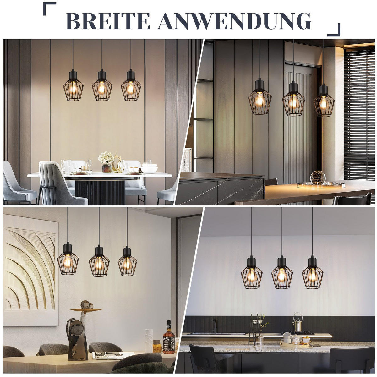HÄNGELEUCHTE Ziel 3-flammig 50/12/150 cm - Schwarz, Metall (50/12/150cm) - Nettlife