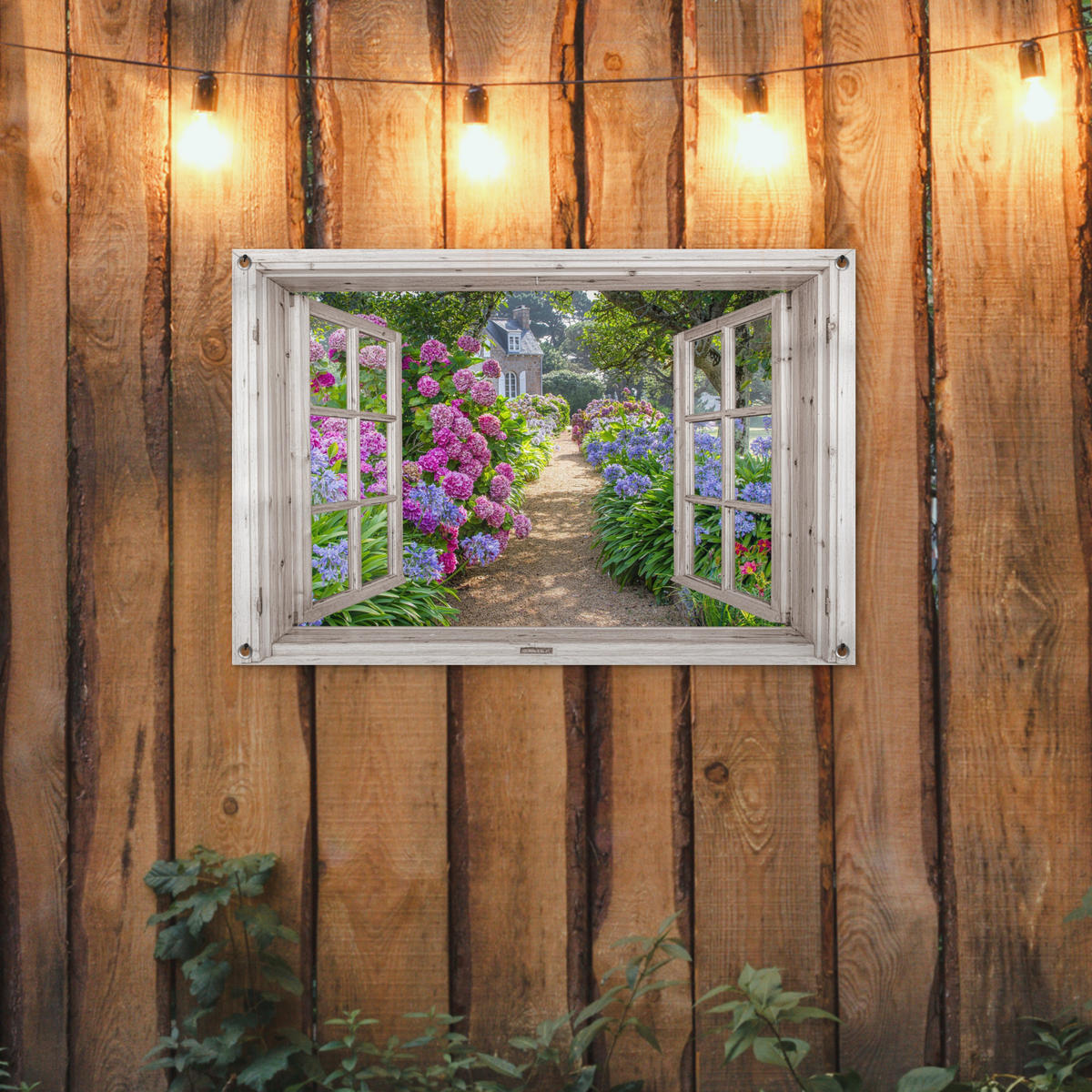 ZAHRADNÍ PLAKÁT Hortenzie - Průhledné - Květiny - Léto - Fialová - Cesta 90x60 cm - zelená barva, plast (90/60/0.2cm) - OnlyWow