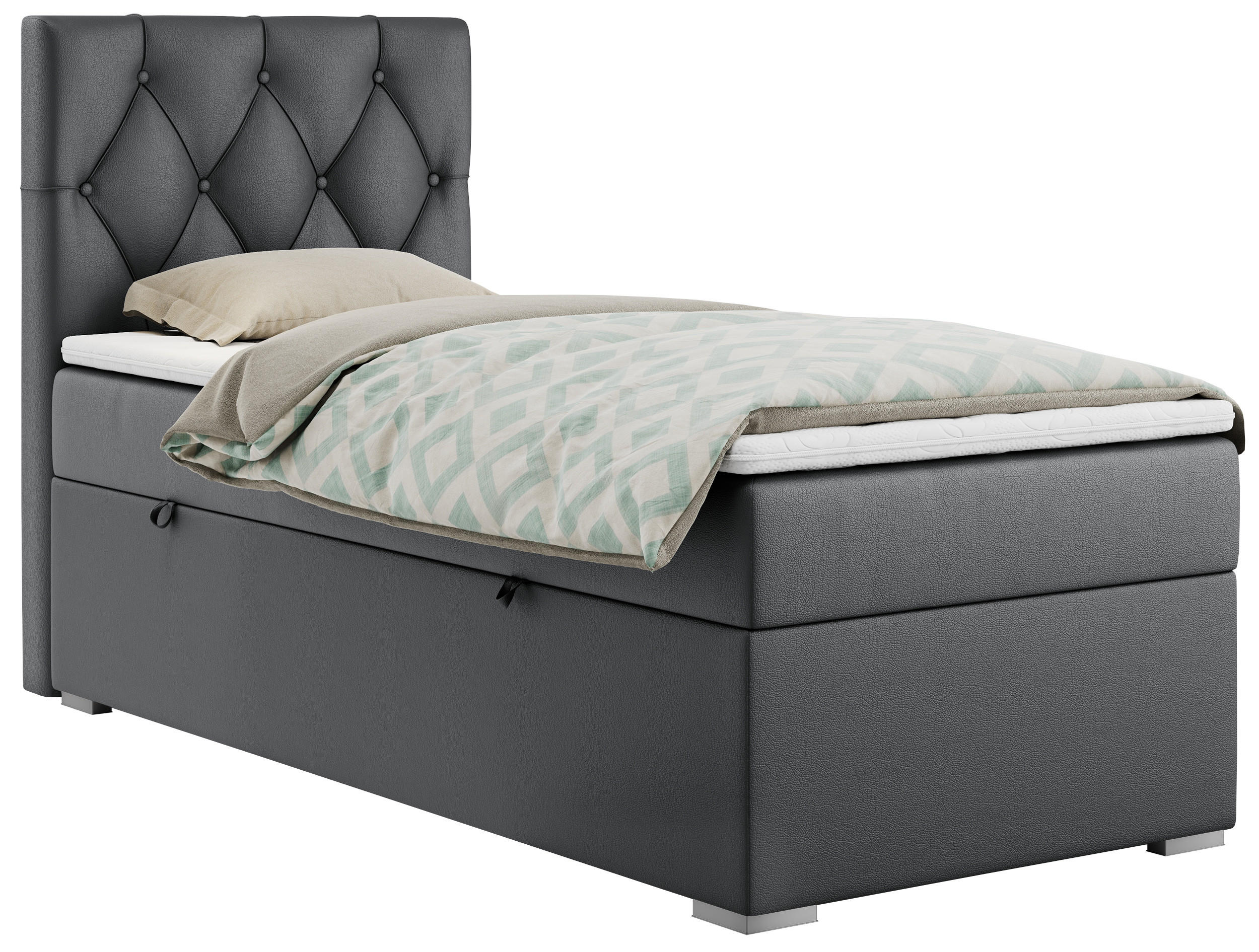 BOXBETT ALDA 90/200 Dunkelgrau Kunstleder - H4 - Links Seite - Dunkelgrau, Holz/Textil (90/200cm) - MKS