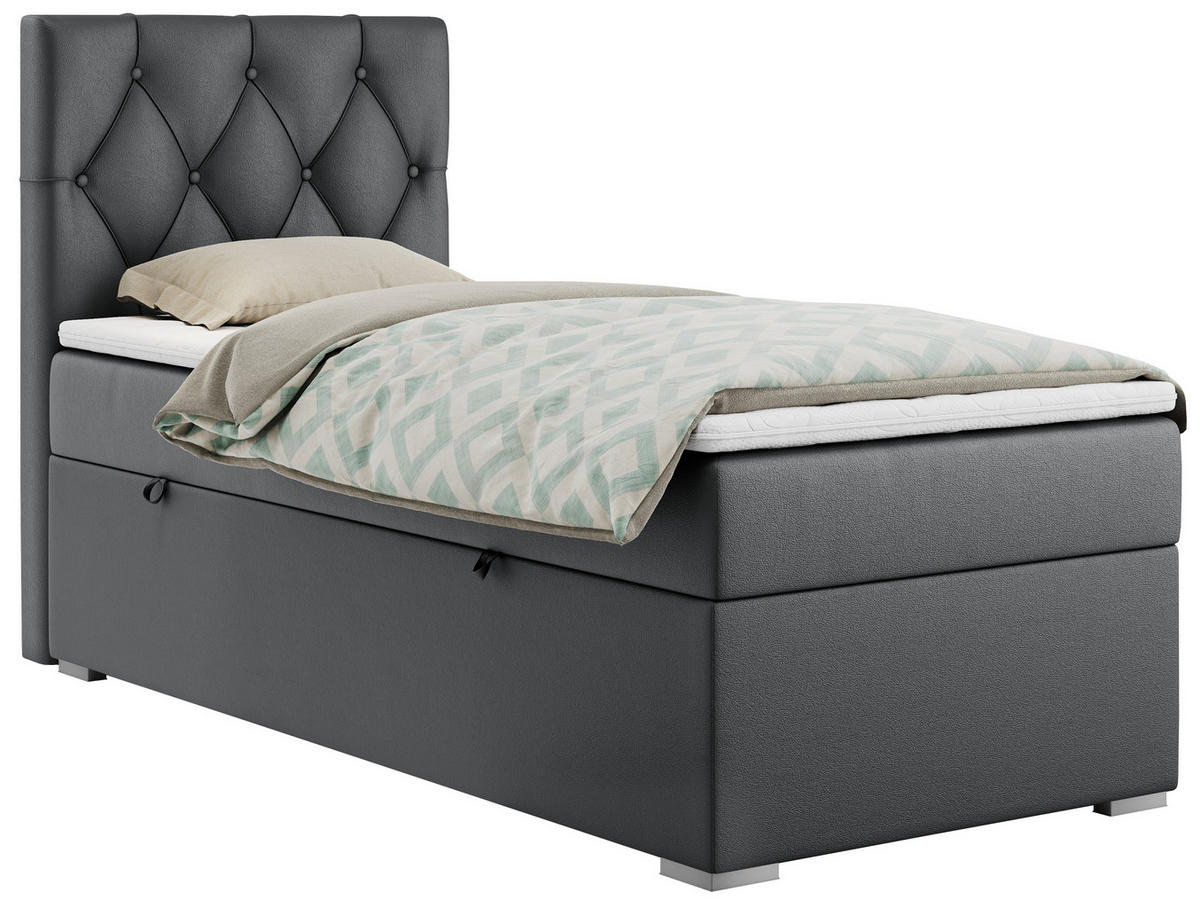 BOXBETT ALDA 90/200 Dunkelgrau Kunstleder - H4 - Links Seite - Dunkelgrau, Holz/Textil (90/200cm) - MKS