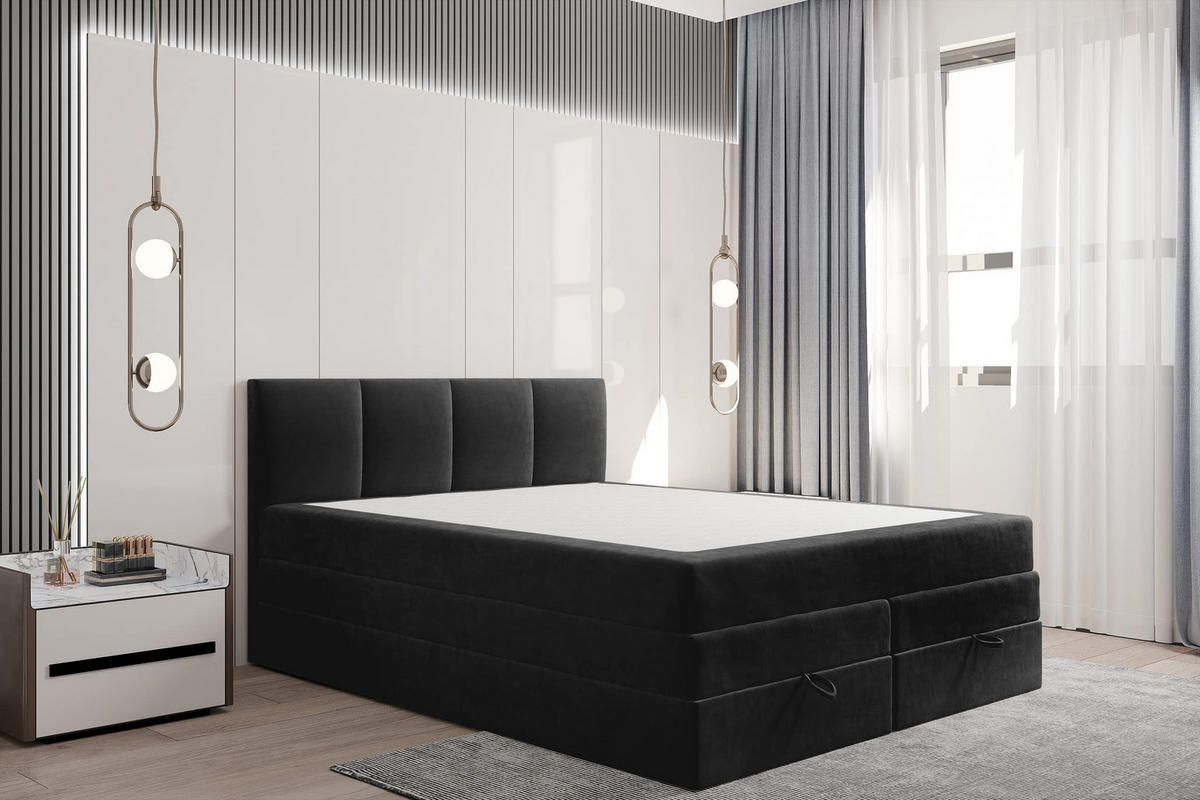 BOXSPRINGBETT 180 x 200 cm PRADO mit Taschenmatratze H3 und Bettkasten, Schwarz - Schwarz, Holzwerkstoff/Kunststoff (180/200cm) - Trada
