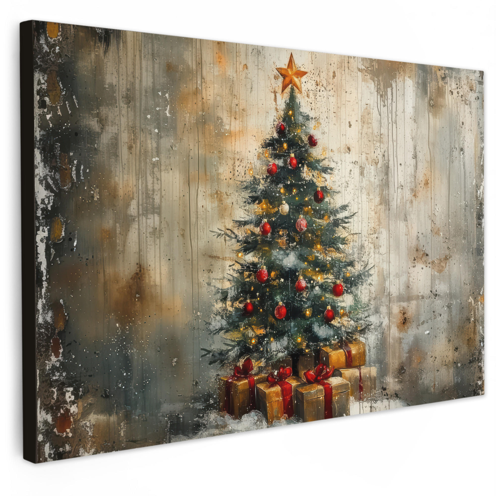 MuchoWow OBRAZ NA PLÁTNĚ Vánoční stromek - Vintage - Vánoce - Dárek 120x80 cm