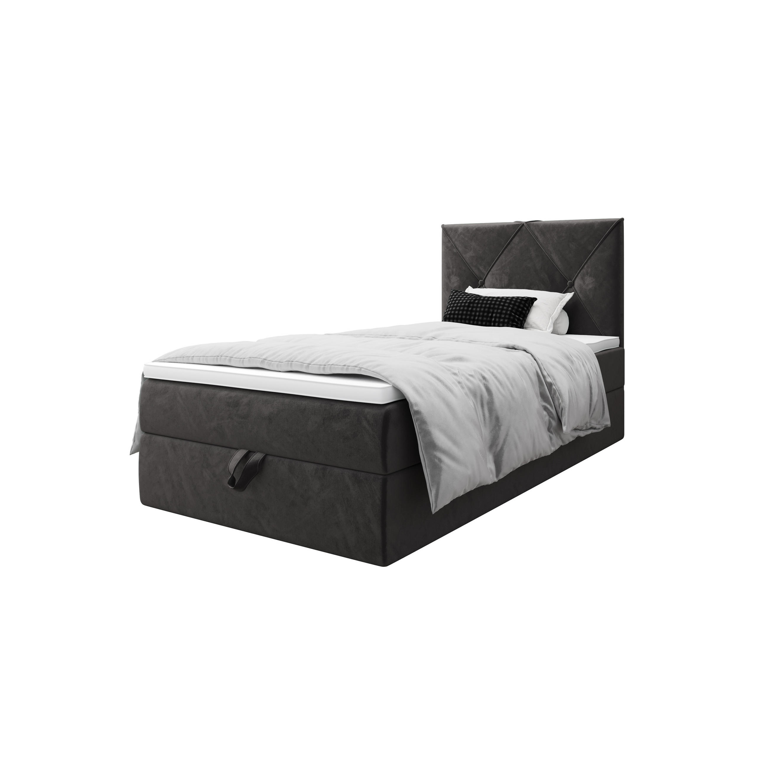BOXBETT ALTEA 90x200 Monolith 92, mit Matratze H3, Bonell und Topper, Grau - Grau, Holz/Kunststoff (90/200cm) - Bedante