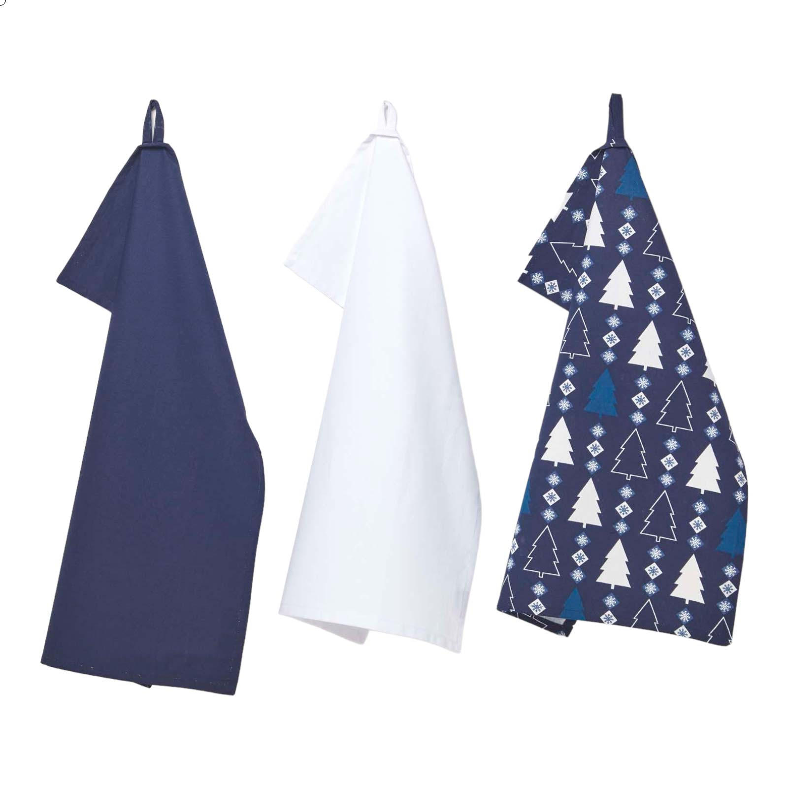 GESCHIRRTÜCHER 3er-Set, Motiv Winterland, 100% Baumwolle - Blau, Textil (50/70cm) - Homescapes